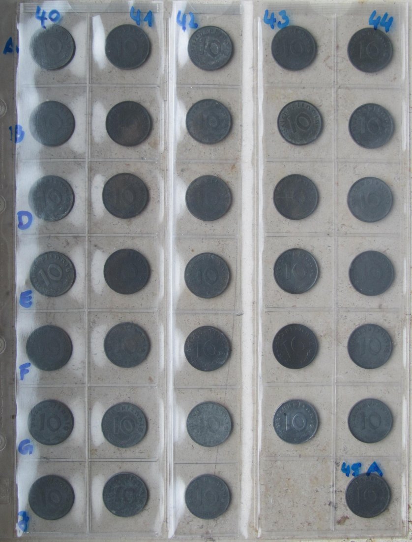  Deutsches Reich: Jahrgangssammlung 10 Pfennig Zink (Jaeger 371), 34 verschiedene   