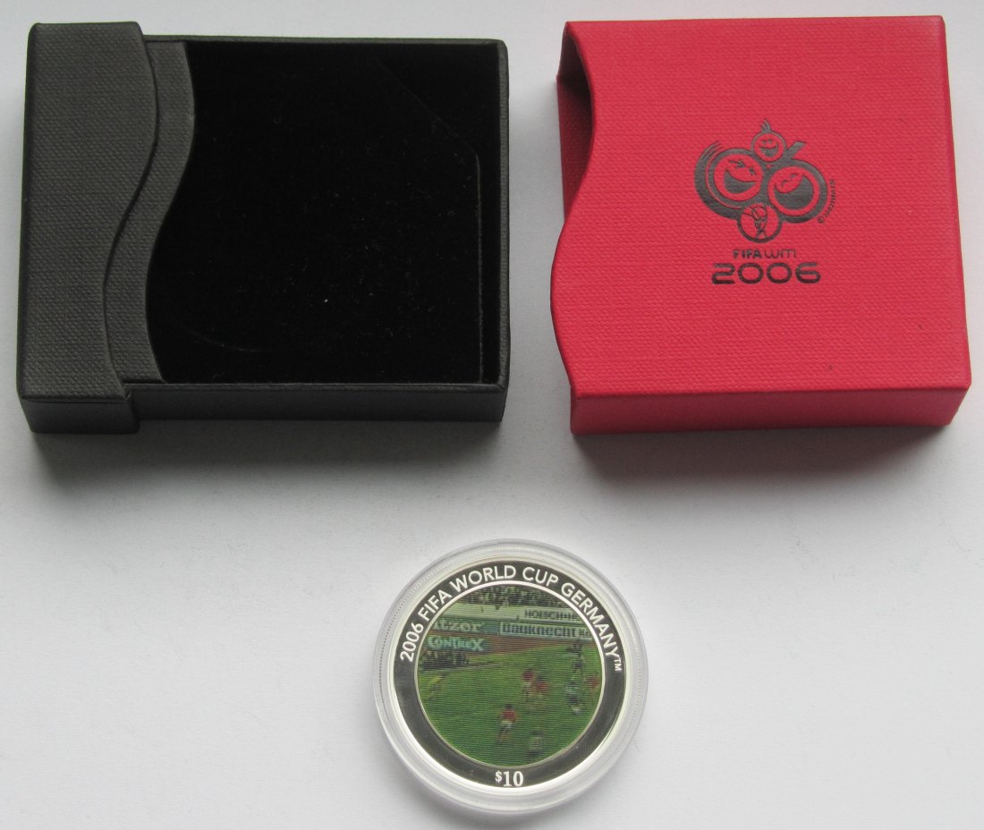  Salomonen: 10 Dollars Fußball-Hologramm-Münze 2005, 1 Unze Feinsilber   