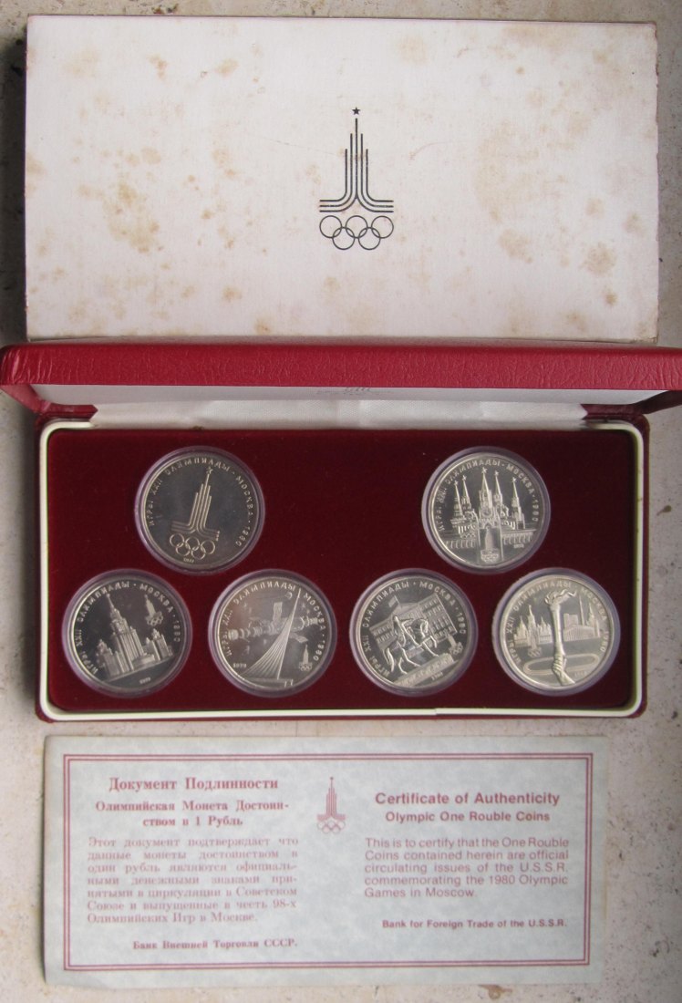  Sowjetunion/Russland: 6 x 1 Rubel Olympiade Moskau 1980   