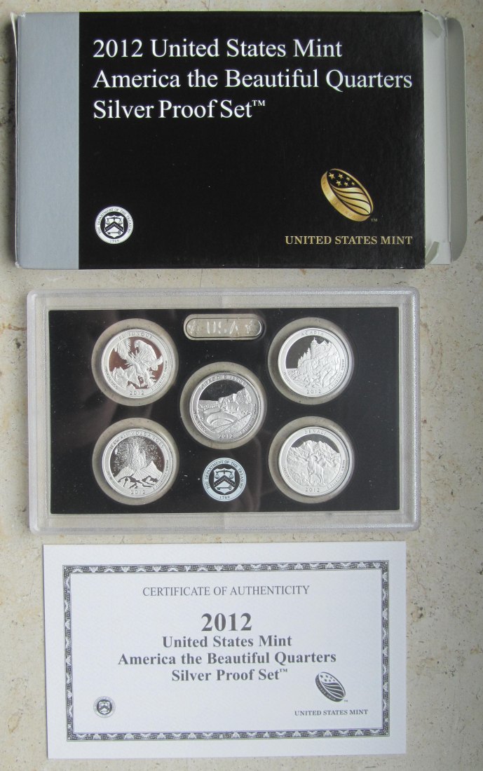  USA Vereinigte Staaten: Set America the Beautiful Silberquarters 2012, enthält 28,1 g Feinsilber   