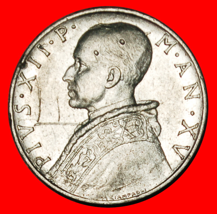  Ⰶ GODDESS PRUDENTIA (1951-1958): VATICAN★ 10 LIRAS 1953 Pius XII (1939-1958) LOW START ★ NO RESERVE!   