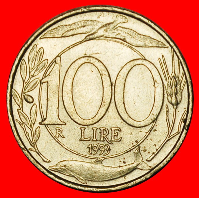  Ⰶ ALLEGORIE mit MAUERKRONE (1993-2001): ITALIEN ★ 100 LIRE 1993R VOGEL UND DELPHIN! OHNE VORBEHALT!   