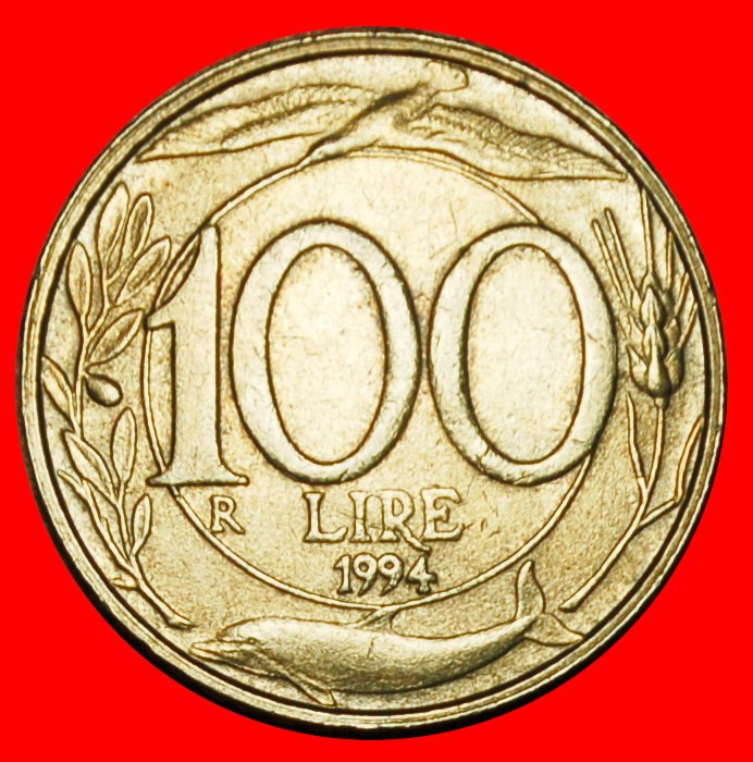  Ⰶ ALLEGORIE mit MAUERKRONE (1993-2001): ITALIEN ★ 100 LIRE 1994R VOGEL UND DELPHIN! OHNE VORBEHALT!   