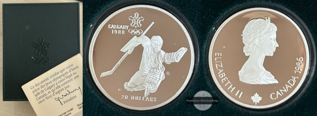  Kanada  20 Dollar 1986  Olympia 1988 in Calgary - Eishockey   FM-Frankfurt Feinsilber: 31,1g   