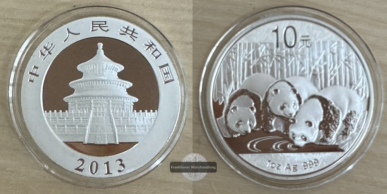  China, 10 Yuan  2013  Panda FM-Frankfurt  Feinsilber: 31,1g   