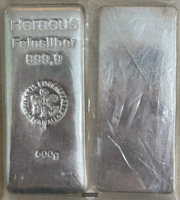  Deutschland Silberbarren 500g HERAEUS  FM-Frankfurt  Feinsilber: 500g   