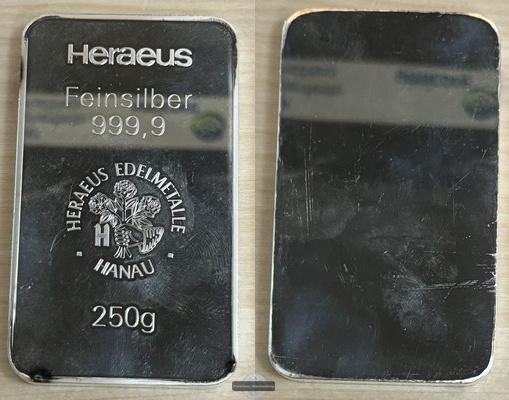  Deutschland Silberbarren 250g Heraeus   FM-Frankfurt   Feinsilber: 250g   