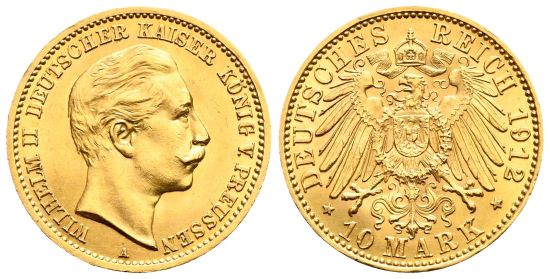 PEUS 2107 Kaiserreich - Preußen 3,58 g Feingold. Wilhelm II. (1888 - 1918) 10 Mark GOLD 1912 A Vorzüglich