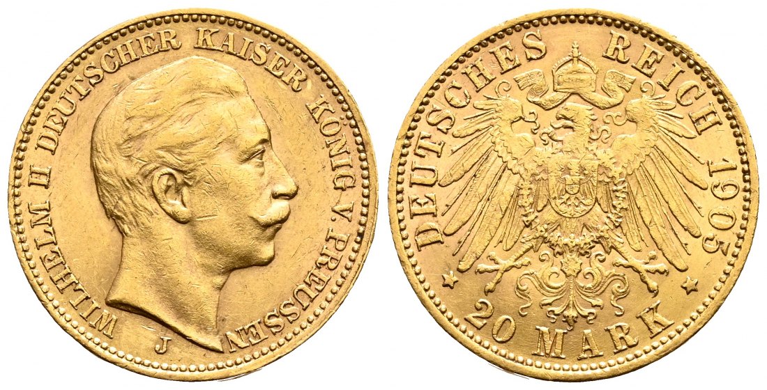 PEUS 2108 Preußen - Kaiserreich 7,16 g Feingold. Wilhelm II. (1888 - 1918) 20 Mark GOLD 1905 J Sehr schön / Vorzüglich