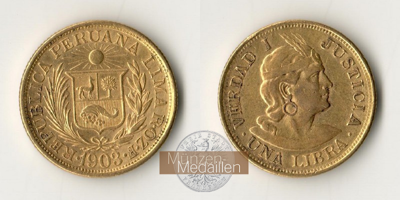 Peru MM-Frankfurt Feingold: 7,32g 1 Libra 1903 