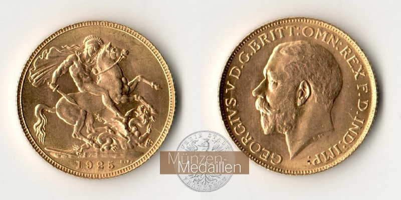 Grossbritannien  Sovereign MM-Frankfurt Feingold: 7,32g Georg V. 1910-1936 1925 