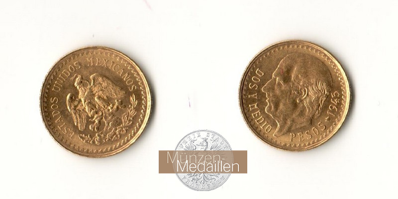 Mexiko  2,5 Pesos MM-Frankfurt Feingold: 1,87g Miguel Hidalgo y Costilla 1945 