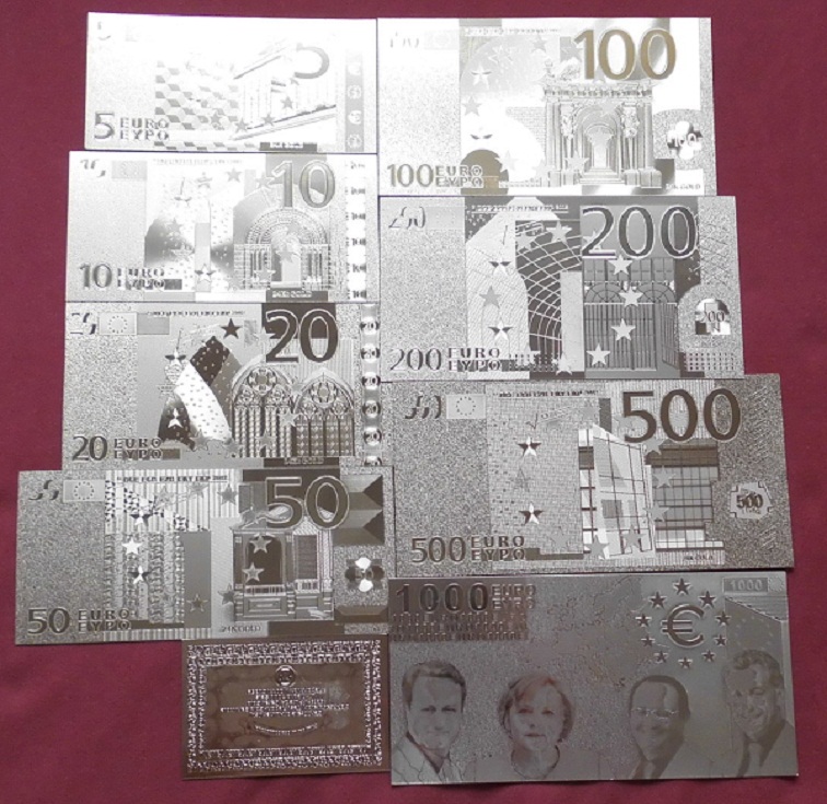  5-1000 Euro Banknoten-Satz mit 8 Scheinen +Zerti auf Goldfolie für Sammler   