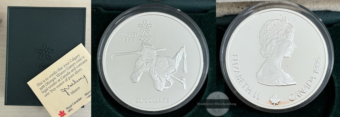  Kanada 20 Dollar  1986 Olympia 1988 Calgary Biathlon  FM-Frankfurt  Feingewicht: 31,1g Silber   