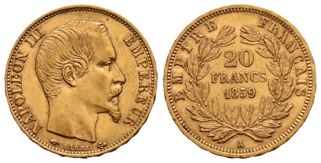 PEUS 2116 Frankreich 5,81 g Feingold. Napoleon III. (1852-1870) 20 Francs GOLD 1859 A Sehr schön