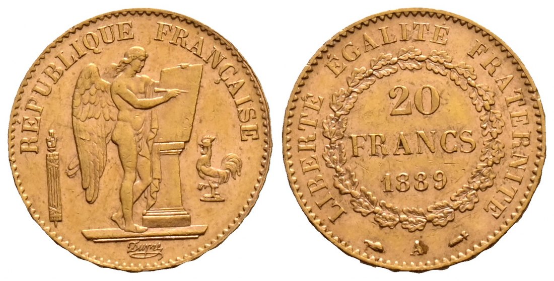 PEUS 2118 Frankreich 5,81 g Feingold. Dritte Republik (1871-1940) 20 Francs GOLD 1889 A Sehr schön