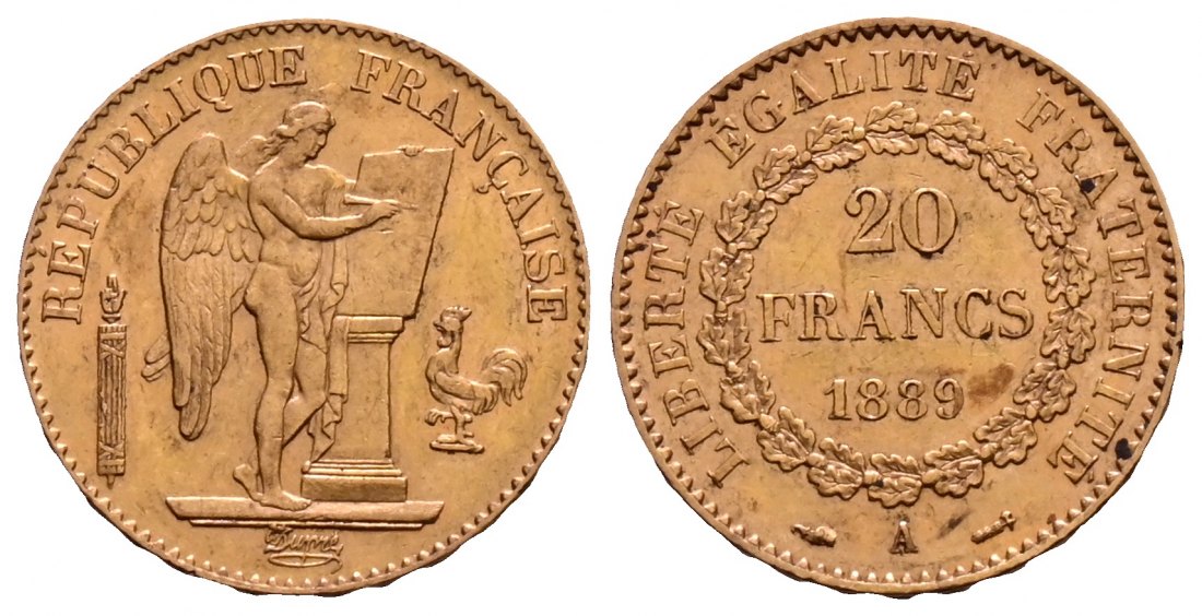 PEUS 2119 Frankreich 5,81 g Feingold. Dritte Republik (1871-1940) 20 Francs GOLD 1889 A Sehr schön