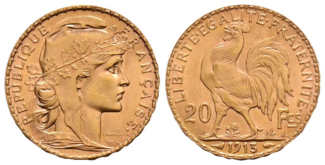 PEUS 2121 Frankreich 5,81 g Feingold. Marianne 20 Francs GOLD 1913 Fast Vorzüglich