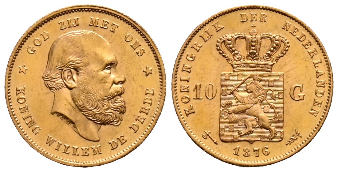 PEUS 2124 Niederlande 6,06 g Feingold. Wilhelm III. (1849 - 1890) 10 Gulden GOLD 1876 Fast Stempelglanz