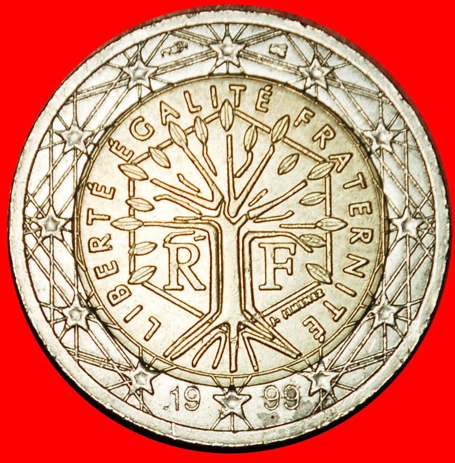  Ⰶ NON-PHALLIC TYPE 1999-2006: FRANCE ★ 2 EURO 1999 WORLD TREE MINT LUSTRE!  LOW START ★ NO RESERVE!   