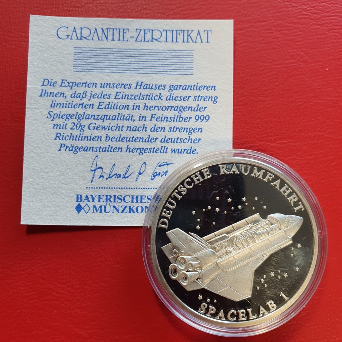  BRD Medaille 999 Silber 20 Gramm Deutsche Raumfahrt SPACELAB 1 mit Zertifikat.   