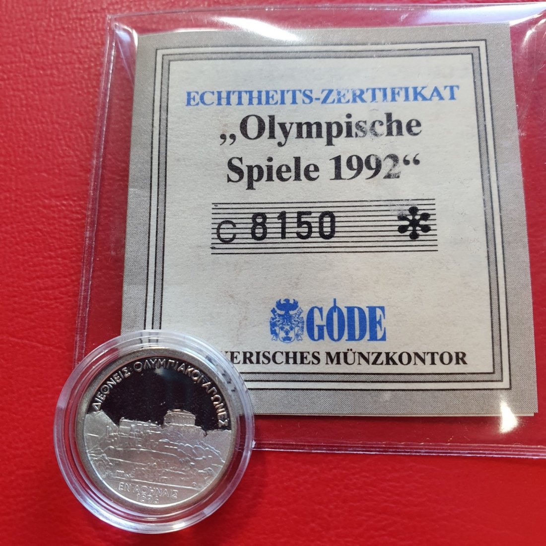  Medaille 999 Silber 5 Gramm Olympische Spiele 1992 mit Zertifikat.   