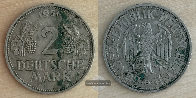  BRD  2 DM 1951 - Prägestätte D   FM-Frankfurt  Kupfer/Nickel   