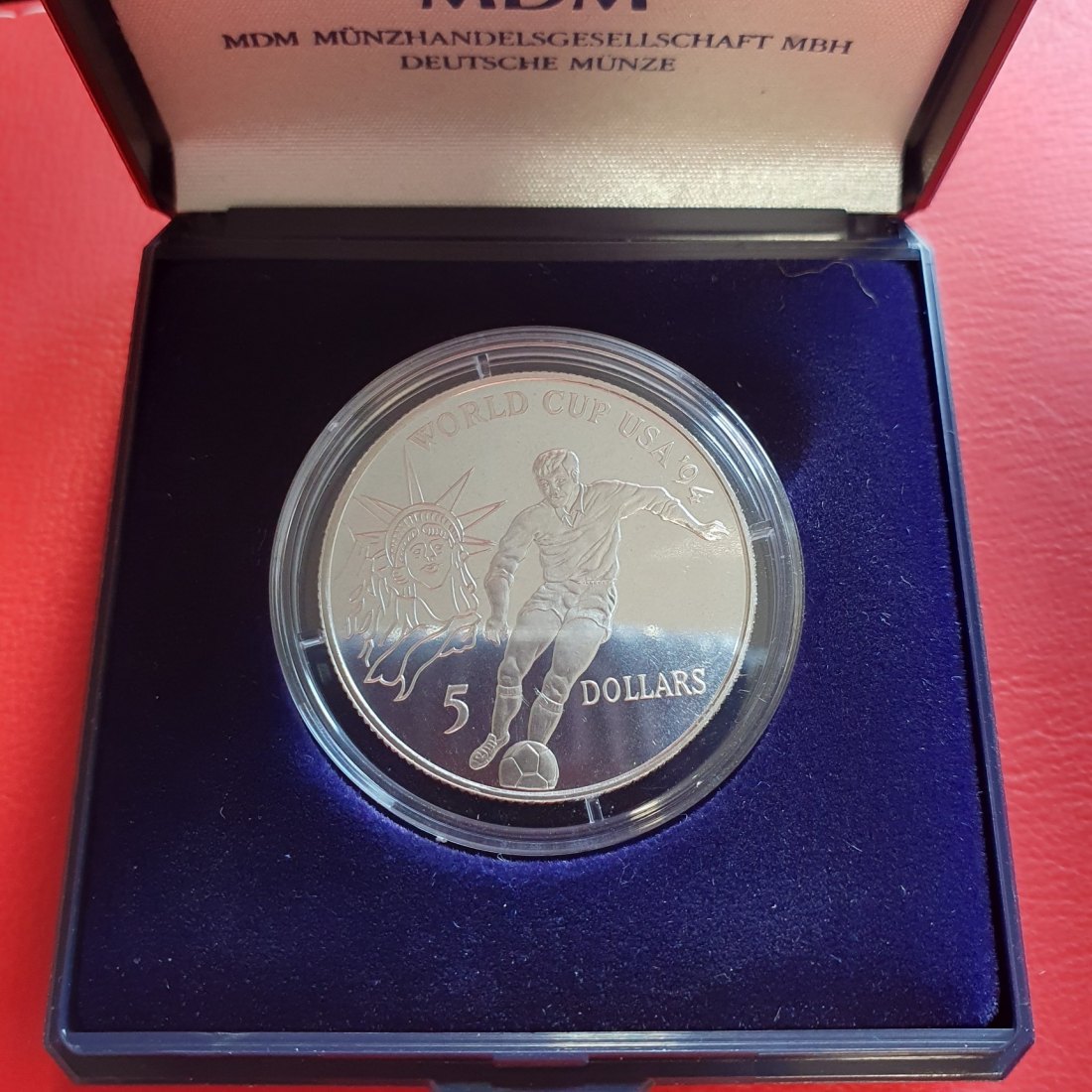  Niue 5 Dollar 1991Silber Münze Fußball-WM USA 1994 Proof selten   