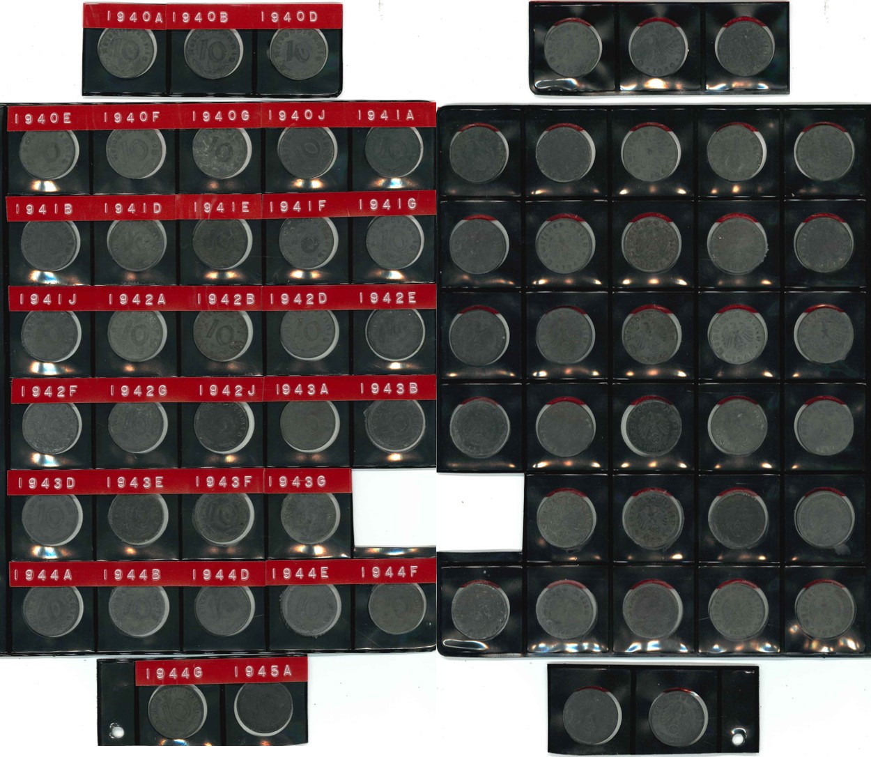  Drittes Reich; Lot Kleinmünzen; 10 Pfennig 1940-1945; verschiedene Buchstaben   