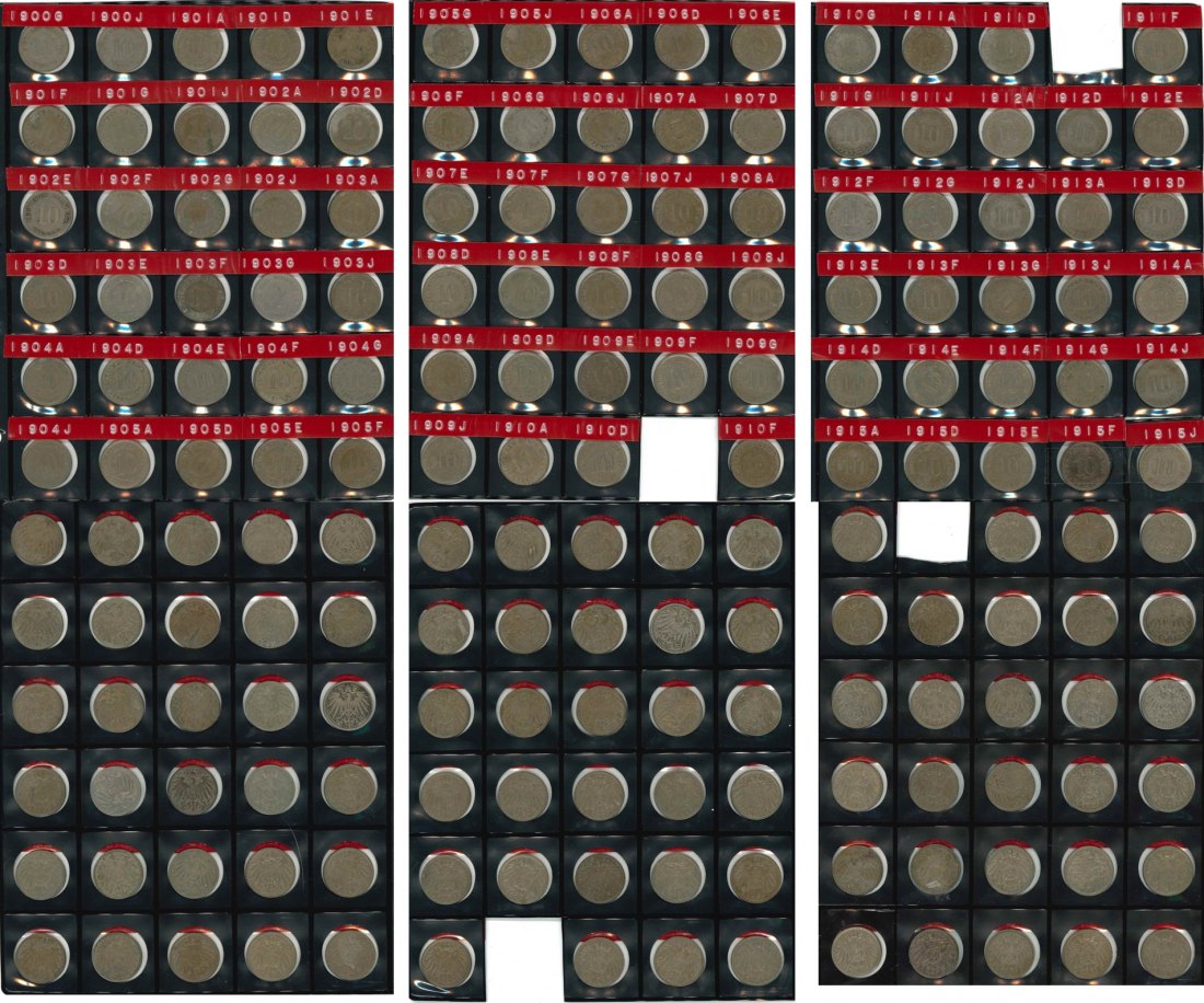  Kaiserreich; Lot Kleinmünzen; 10 Pfennig 1890-1915, verschiedene Buchstaben   