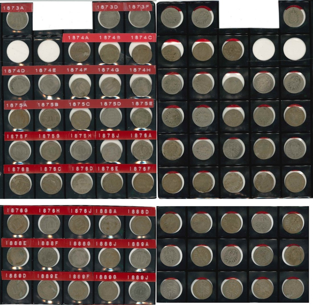  Kaiserreich; Lot Kleinmünzen; 10 Pfennig 1873-1876/ 1888- 1889, verschiedene Buchstaben   