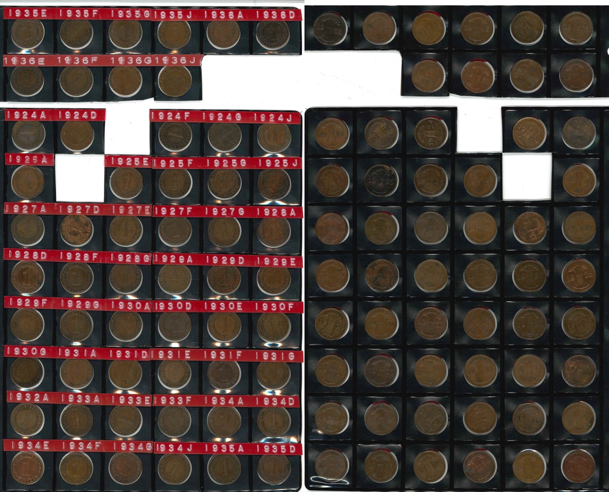  Weimarer Republik/Drittes Reich; Lot Kleinmünzen; 1 Pfennig 1924 - 1936; verschiedene Buchstaben   