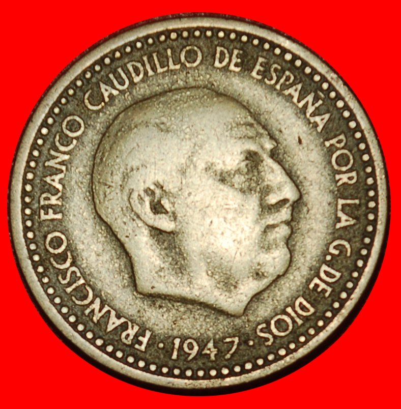  Ⰶ GENERALISSIMO FRANCO (1936-1975): SPAIN ★ 1 PESETA 1949 (1947)! LOW START ★ NO RESERVE!   