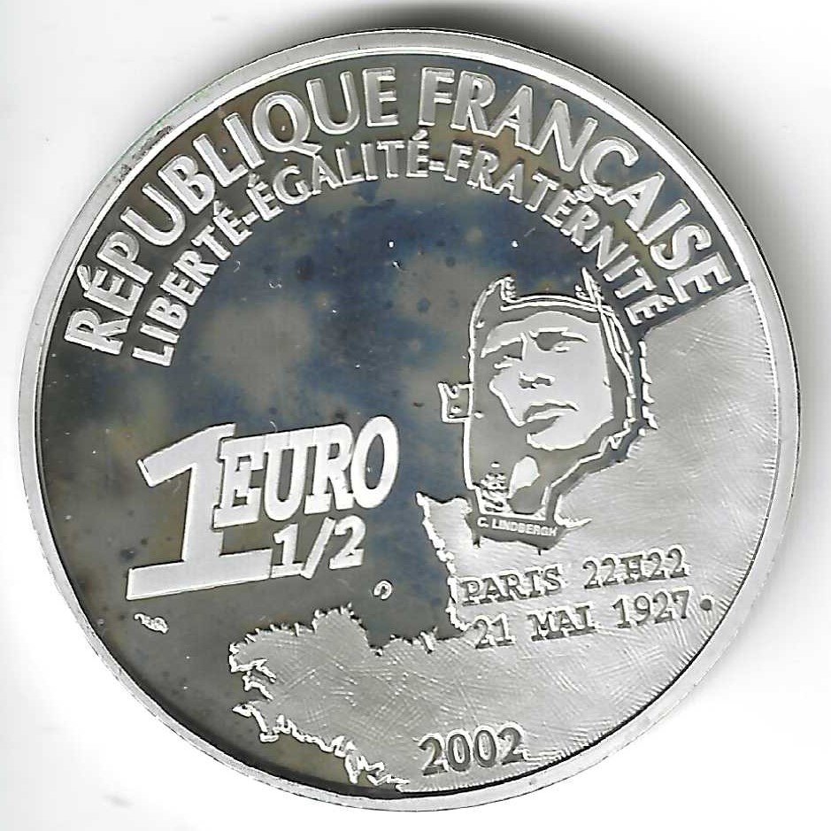  Frankreich (1½) 1,5 Euro, 2002, 75. Jahrestag - Erster Transatlantikflug   