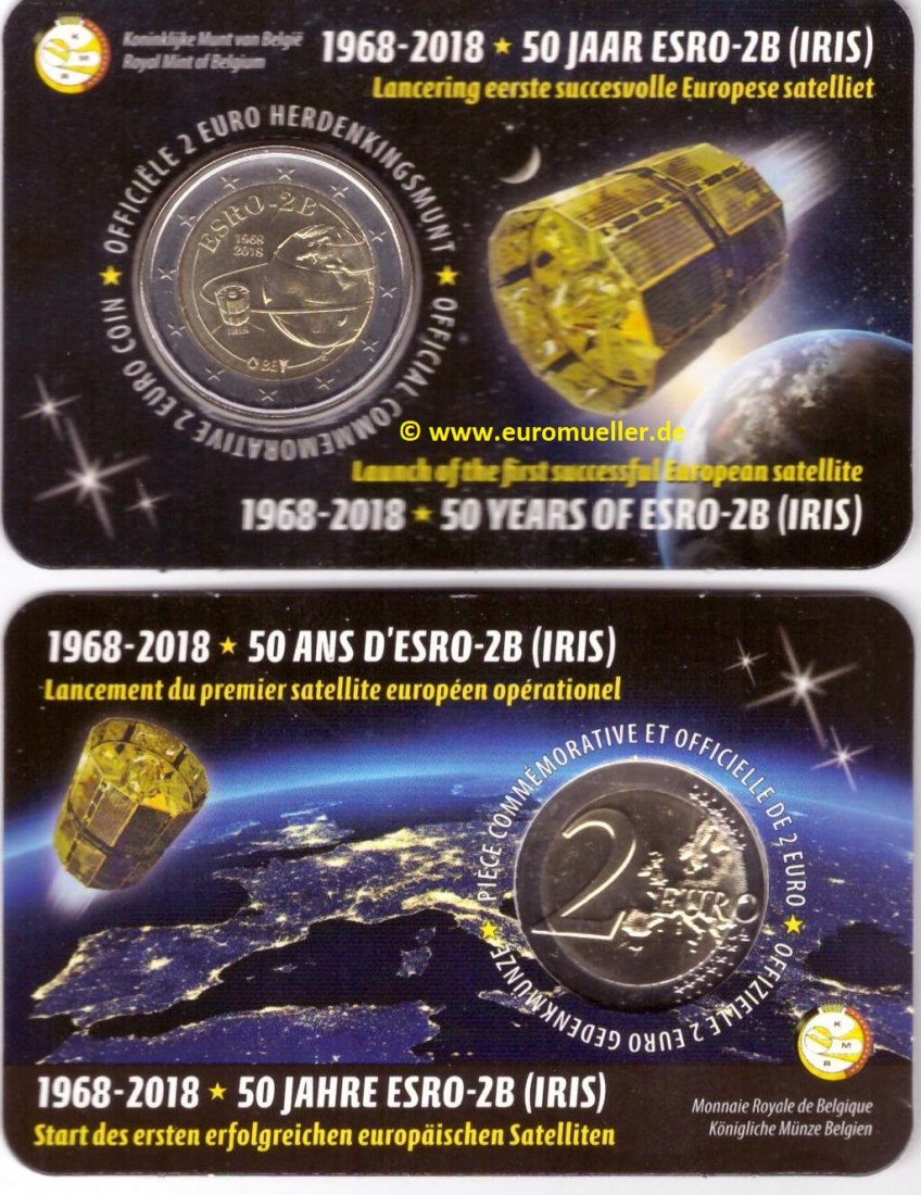 Belgien 2 Euro Sondermünze 2018...Satellit ESRO...bu. in nied. CC   