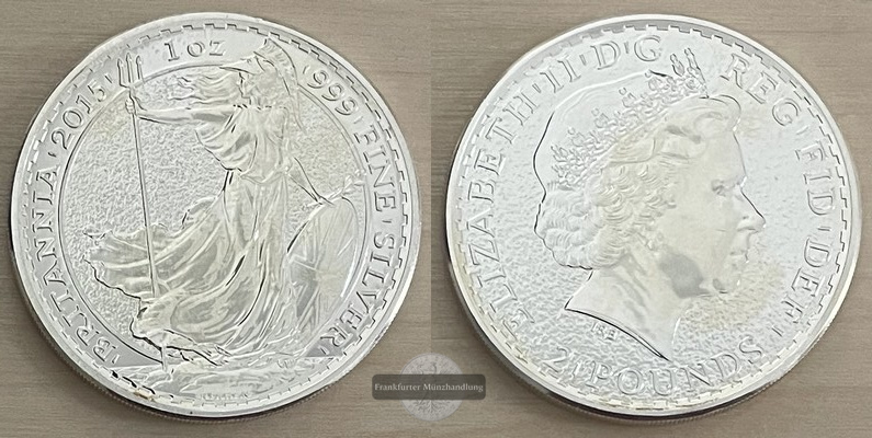  Großbritannien, 2 Pfund 2015  Stehende Britannia  FM-Frankfurt  Feinsilber: 31,1g   