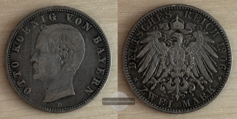  Deutsches Kaiserreich. Bayern, Otto. 2 Mark 1906 D FM-Frankfurt Feinsilber: 10g   