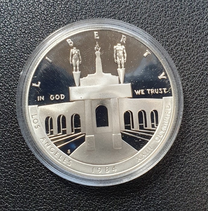  USA 1984 Olympiastadion Los Angeles Silber 900/1000 Polierte Platte 26,730 g.   