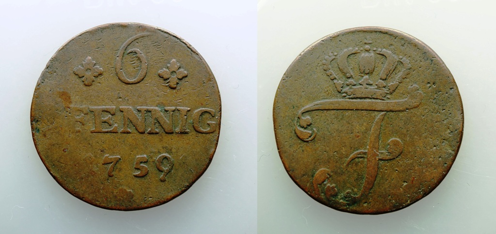  Mecklenburg Schwerin 6 Pfennig 1759   