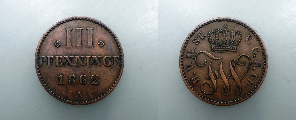  Mecklenburg Strelitz 3 Pfennig 1862 A   