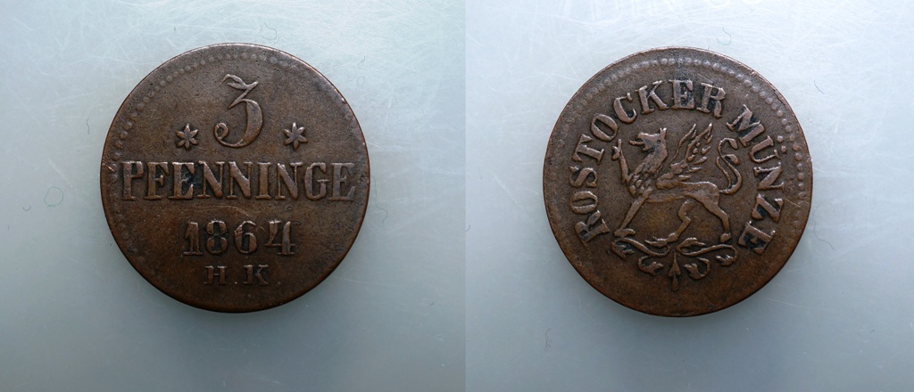  Rostock 3 Pfennig 1864 HK   