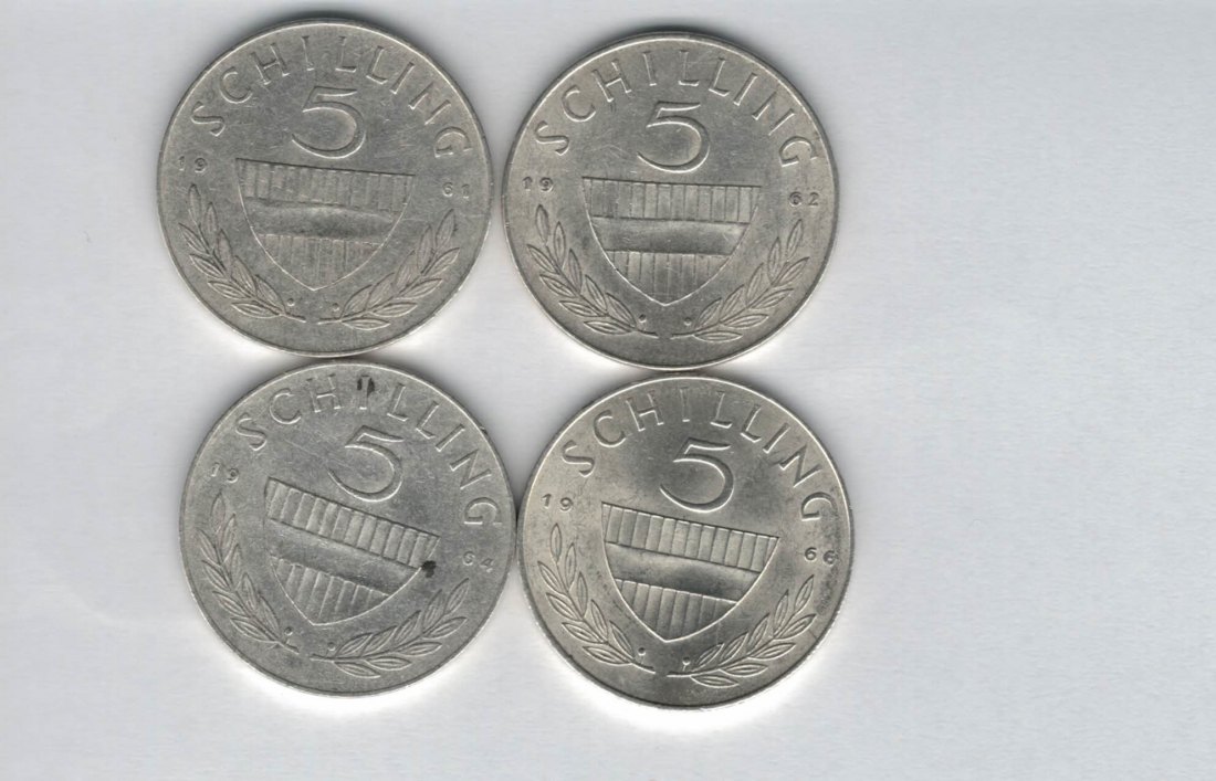  5 Schilling  1961 1962 1964 1966 silber á 3,32 fein Österreich Spittalgold9800 /1054   