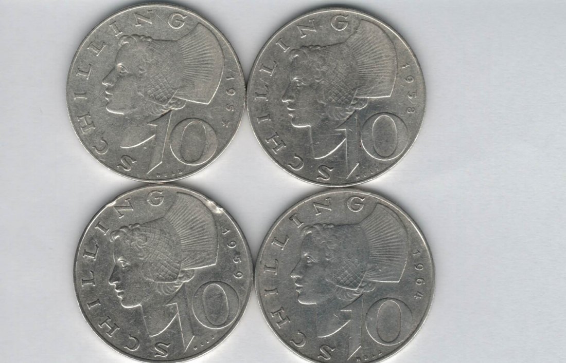  10 Schilling 1957 1958 1959 1964 Ag silber Österreich 2. Republik Spittalgold9800 (4785)   