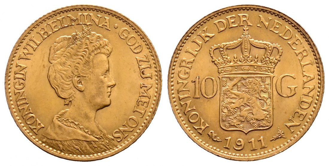 PEUS 2125 Niederlande 6,06 g Feingold. Wilhelmina (1890 - 1948) 10 Gulden GOLD 1911 Sehr schön +