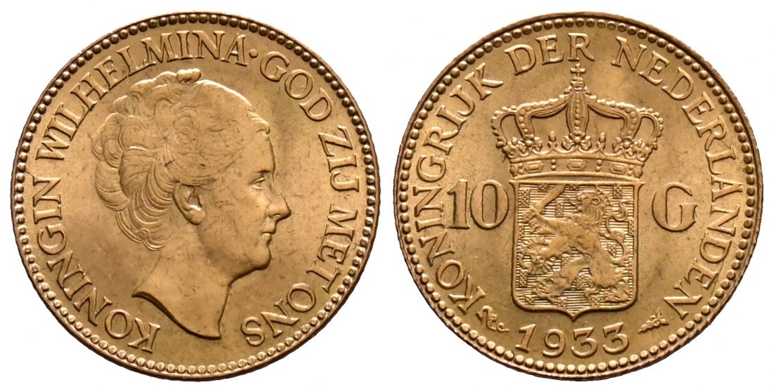 PEUS 2126 Niederlande 6,06 g Feingold. Wilhelmina (1890 - 1948) 10 Gulden GOLD 1933 Sehr schön +