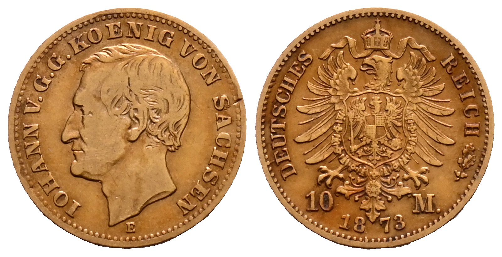 PEUS 2135 Sachsen - Kaiserreich 3,58 g Feingold. Johann (1854 - 1873) 10 Mark GOLD 1873 E Dresden Sehr schön