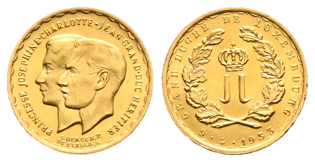 PEUS 2139 Luxemburg 5,81 g Feingold. Hochzeit 20 Francs GOLD 1953 Fast Stempelglanz