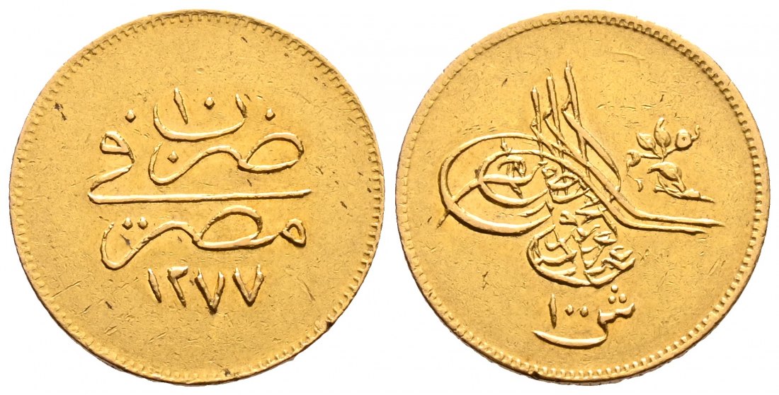 PEUS 2150 Ägypten / Egypt 7,45 g Feingold. Abdul Aziz (1861 - 1876) 100 Piaster GOLD AH1277/10 (1869) Winziger Randfehler, Sehr schön