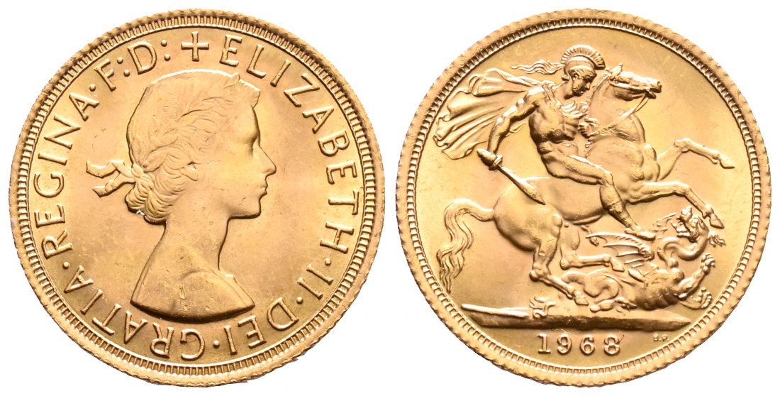 PEUS 2151 Grossbritannien 7,32 g Feingold. Elizabeth II. (1952 - 2022) Sovereign GOLD 1968 Kratzer, Vorzüglich / Stempelglanz