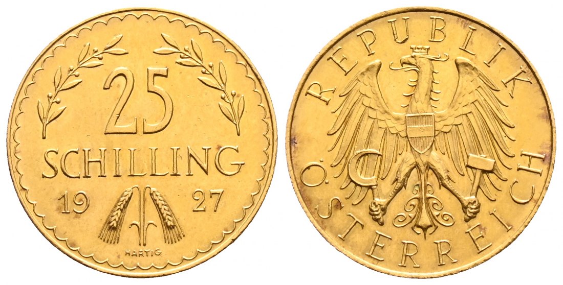 PEUS 2152 Österreich 5,29 g Feingold 25 Schilling GOLD 1927 Vorzüglich